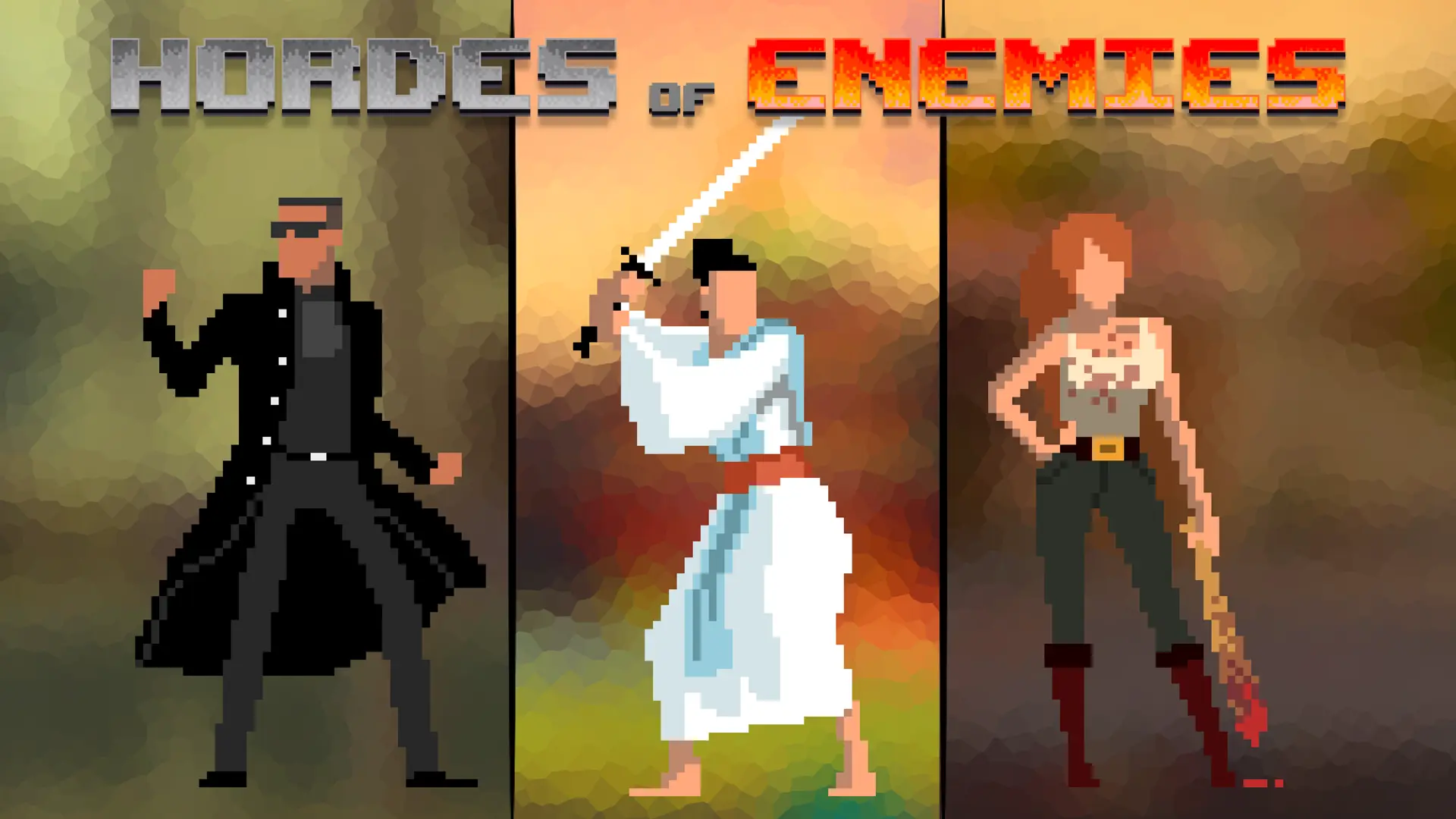 Colourful mosaic of Pixel Envision mobile game characters and icons